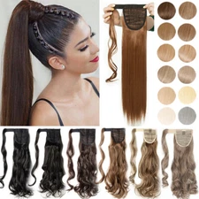 Ponytail Clip In As Human Pony Tail Hair Extension Real Long Thick Curly Wavy