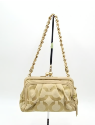 Coach Parker Beige Signature C Optic Canvas Kiss Lock Shoulder Bag