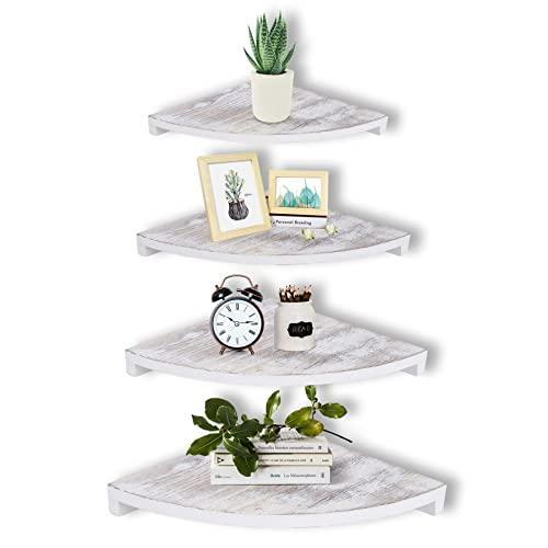 WGFKVAS Corner Shelf Wall Mounted Set of 4, White Corner Shelves