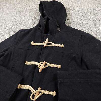 American Eagle Jacket Mens M Black Toggle Chin Strap Wool Parka Trench Over  Coat