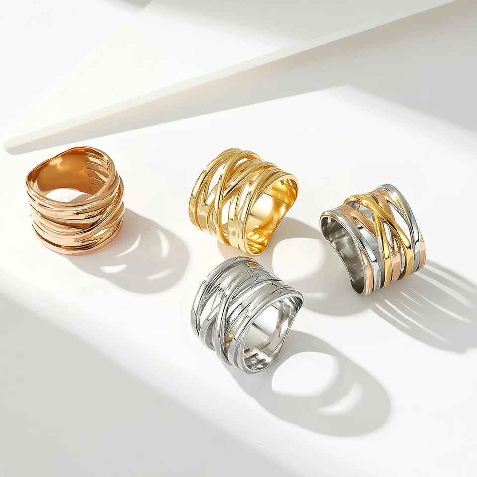 Anillo para mujer anillo de boda enchapado en oro anillo multicapa anillo para mujer Foto 3 de 4