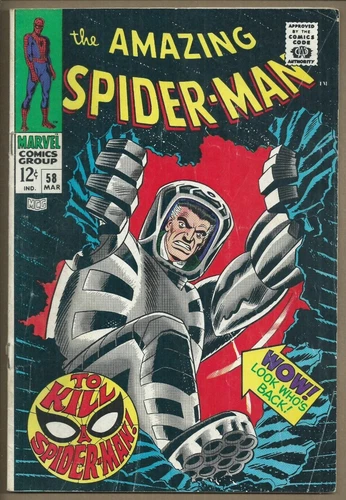 🕸AMAZING SPIDER-MAN #58*(MARVEL COMICS, 1968)*STAN LEE*ROMITA*KA-ZAR/ZABU*GD/VG