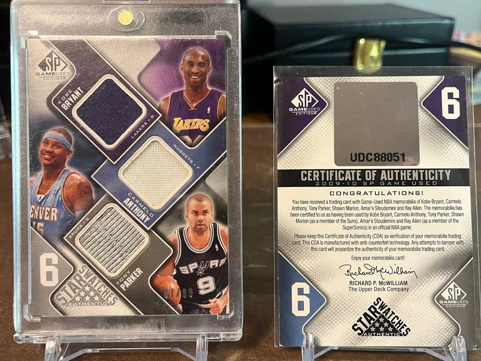 2009-10 SP Game Used 6 Star Swatches /99 Kobe, Melo, Parker,Marion, Amare, Allen - Image 4 of 4