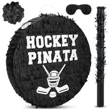 Jenaai 4 Pcs Hockey Party Favors Include 16" Hockey Piñata Bat Blindfold Pi