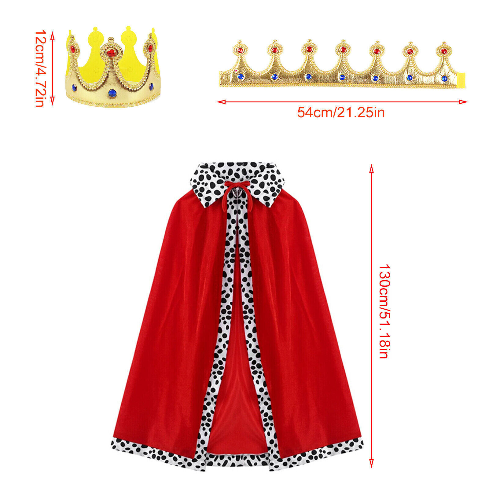 Adult King Queen Robe Cape & Kings Crown Prince Halloween Party Cosplay