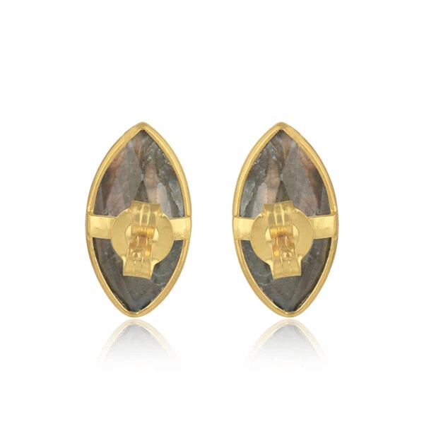 Aretes de piedras preciosas de labradorita chapados en oro 925 joyas famosas Foto 3 de 3