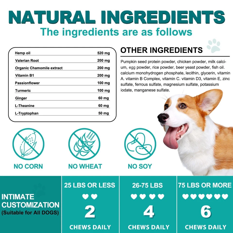 110x DOG FOOD Hemp Chews Calming Chews for Dogs ANXIETY RELIEF TREATS - CHICKEN - Image 3 of 4