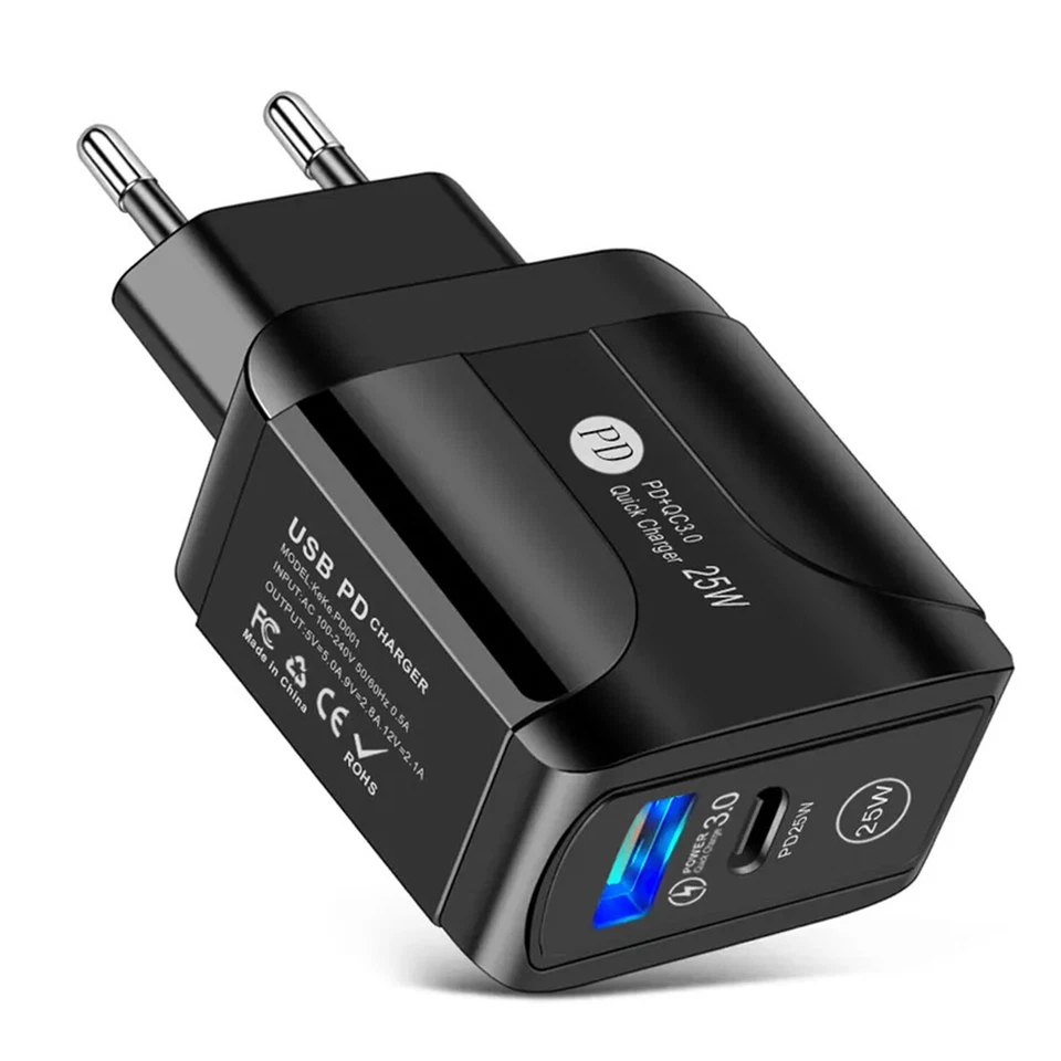 PD25W Fast Charging Dual Port Wall Charger USB Type C European Travel Power Plug - Image 2 of 4