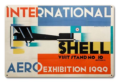 INTERNATIONAL SHELL AERO EXHIBITION 18'' HEAVY DUTY USA MADE METAL ADVERTISE SIGN