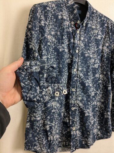 Easy Men's casual shirt long sleeve size large navy blue floral button down - Picture 2 of 9