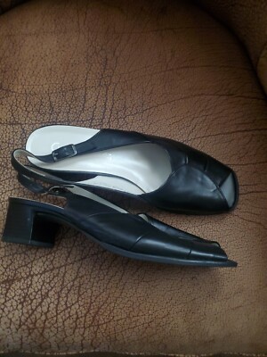 Gabor Black Leather Open Toe Sling Back Shoes, 9.5M