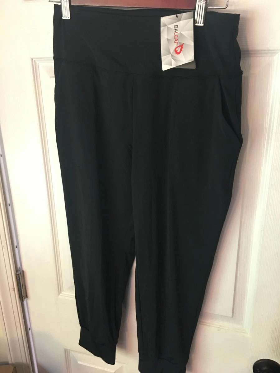 Baleaf Women's Yoga Bootleg Pants Inner Pocket, Black, Size Small