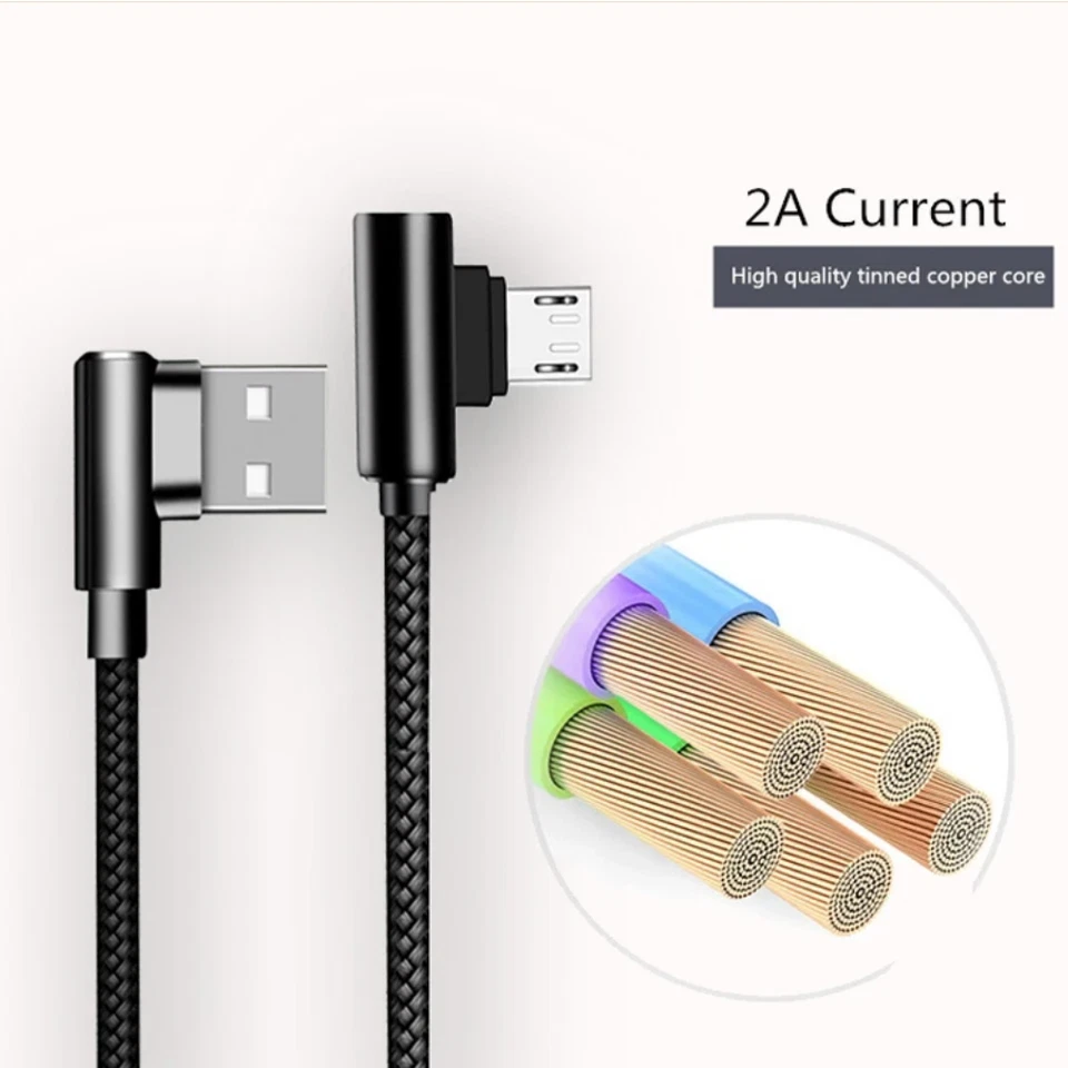 Cable de datos de carga micro USB de ángulo recto de 90 grados de 3/6/10 pies cable de nailon trenzado Foto 4 de 4