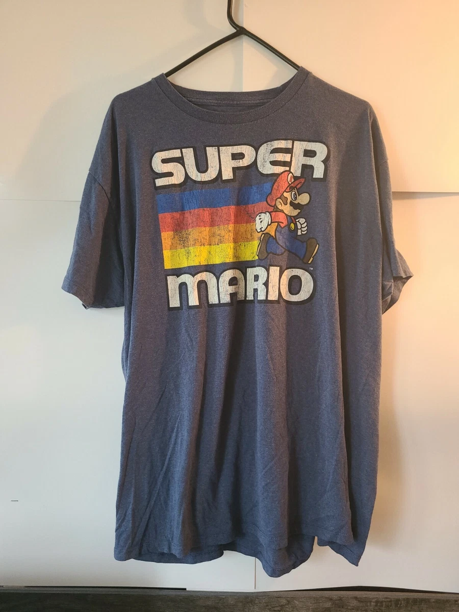 Super Mario Bros Mens 2xl Short Sleeve T-Shirt Blue Screen Print Logo