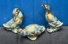 Vintage MCM STANGL Pottery Ducks - Turquoise & Brushed Gold - Set of 3