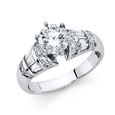 14K yellow gold bridal set with 0.25 ct marquis cut diamond  6-Prong Round & Baguette 1.25CT Wedding Ring Set in 14K Yellow Gold display picture 1