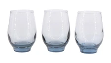 Set of 3 VTG Libbey Tempo New Bleu Blue Juice Roly Poly Glasses Tumblers 3.5"