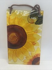 Suncatcher Hanging Sunflower 4x6.5 Rectangle Window Fused Art Glass Leather