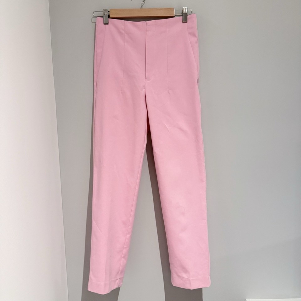 Zara Dress Pants Size S Pink Pockets High Waisted Cropped