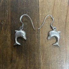 Sterling Silver Beach Ocean Dolphin Dangle Earrings 2.61 Grams