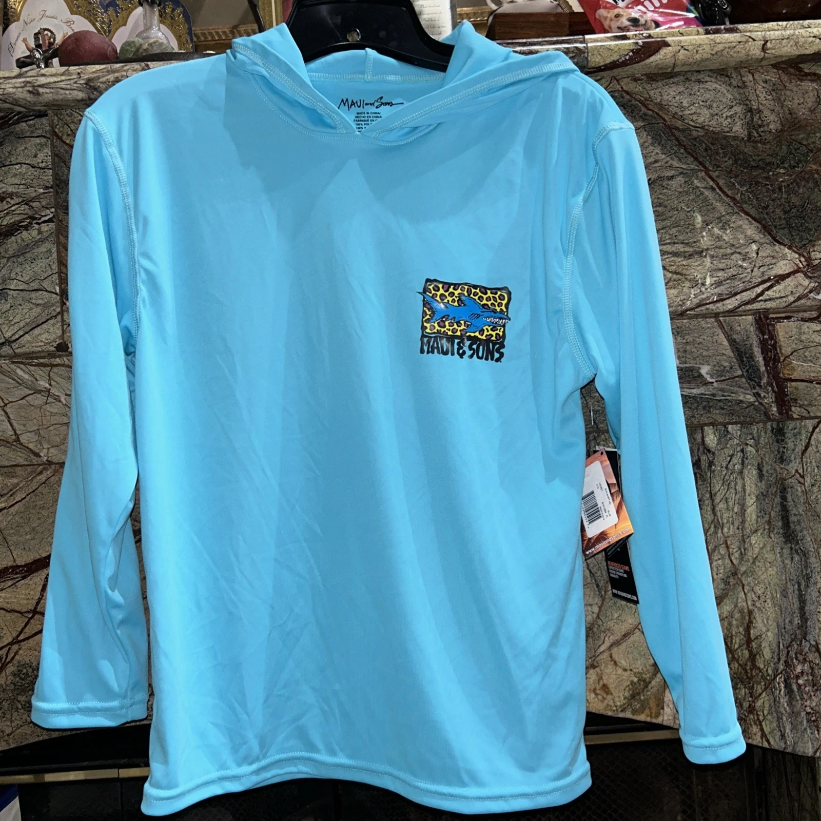 Maui & Sons Hooded Shirt Sun Shirt UPF 50+ Blue Youth XL (14-16)