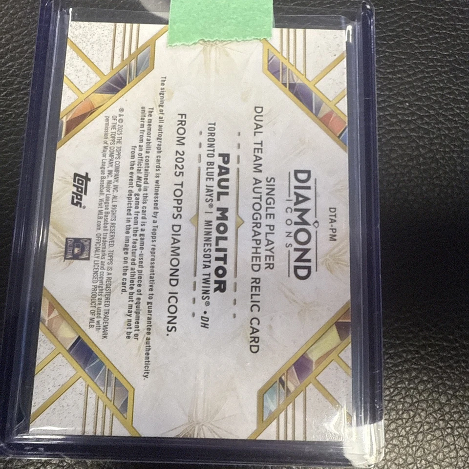 Paul Molitor 2025 Topps 钻石图标 双队遗迹 签名 5/5 蓝鸟双胞胎 — 第 3/3 张图片