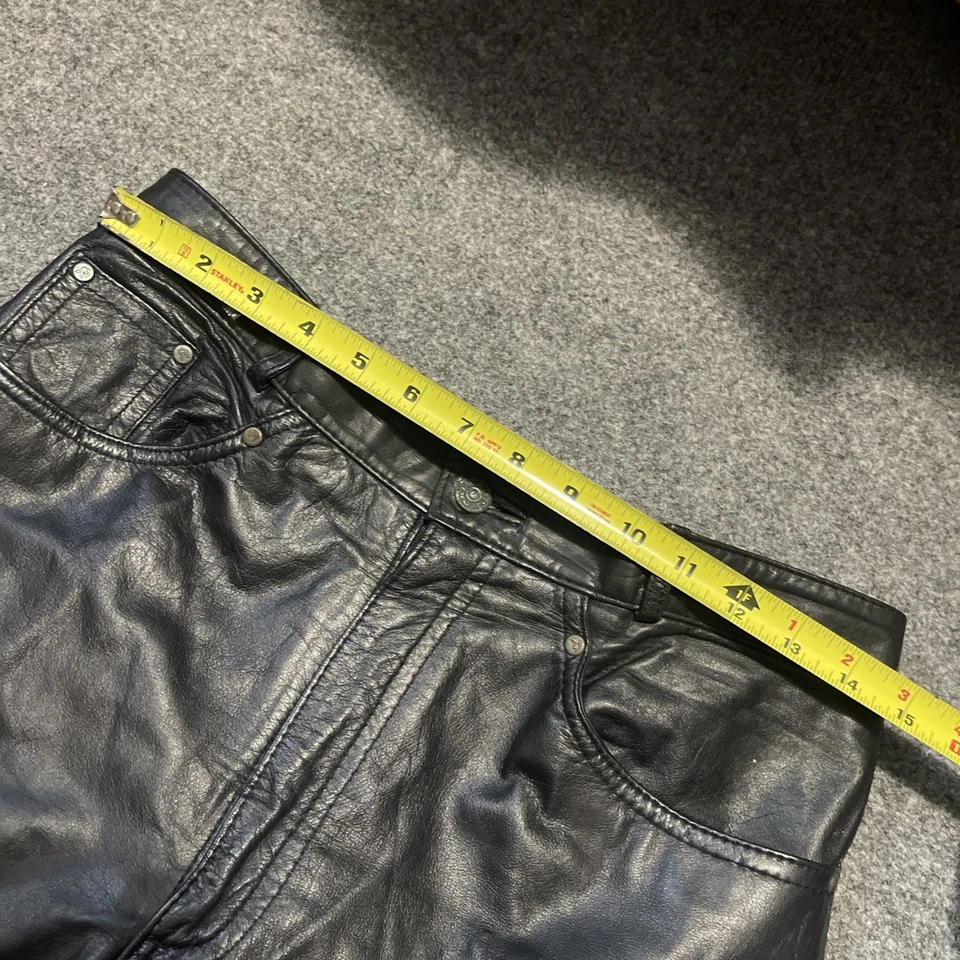 Big Stone Leather Pants Cowhide Black Gold Button Size W32 Vintage I4 - Image 4 of 4