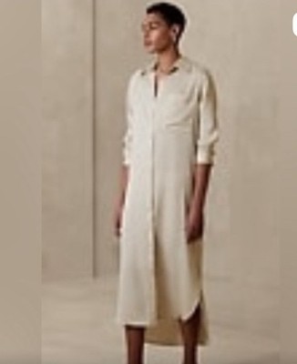 Banana Republic Maxi Shirt Dress Womens Medium Black Side Slit Utilty Pockets