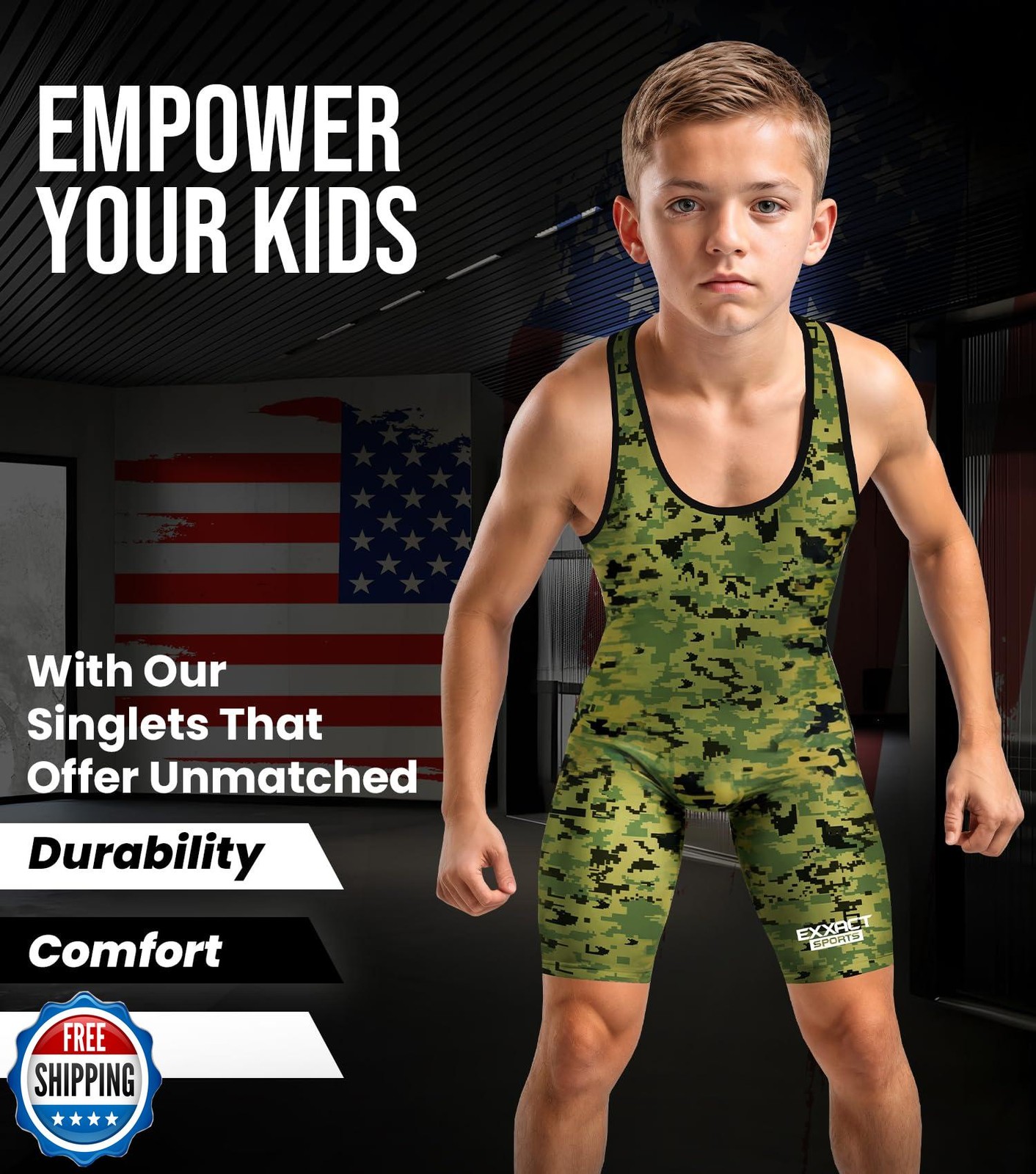 Exxact Sports Digital Camouflage Youth Wrestling Singlet For Boys, Premium Po