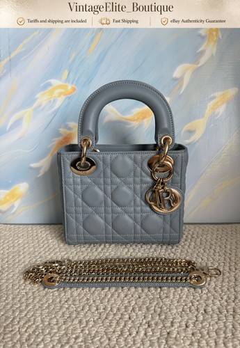 Dior Lady Mini Blue Leather Gold HW Classic Shoulder Bag Preowned Authentic