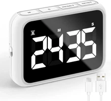 USB Rechargeable Loud Digital Kitchen Timer with Large LCD Display & White 