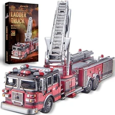 Piececool 3D Metal Puzzles for Adults, Ladder Truck Fire Engine Model Kits Bu...