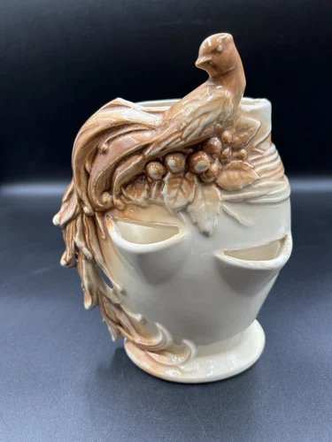 McCoy Pottery Bird Of Paradise Peacock Strawberry Planter Vase 1940’s USA