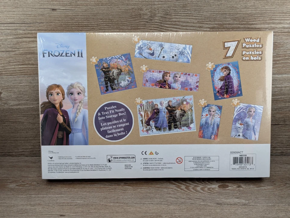 [AGES 3+] Disney Frozen 2 - 7 Puzzles w/ Big Wood Pieces & Storage - New/Sealed - Image 4 of 4