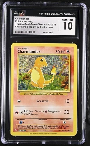 Charmander 001/034 Trading Card Game Classic Holo CGC Gem Mint 10 Pokémon