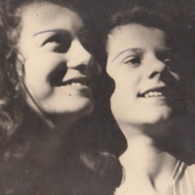 Intimate Close Portrait Two Young Women Smiling In Warm Light Vintage Photo