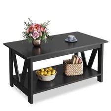 Coffee Table with Storage Shelf, 39.4" Farmhouse Coffee Table with V-Frame , ...