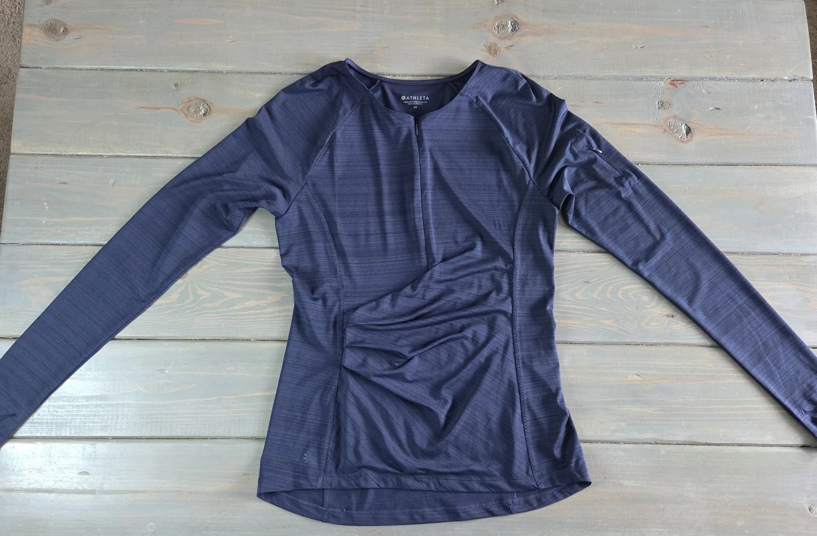Athleta Long Sleeve Zip Front Top M Blue Thumbhole Running Athletic
