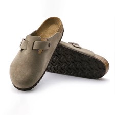 Birkenstock Boston Suede Leather Soft Footbed Taupe/Black/Mocha/Clog Sandals