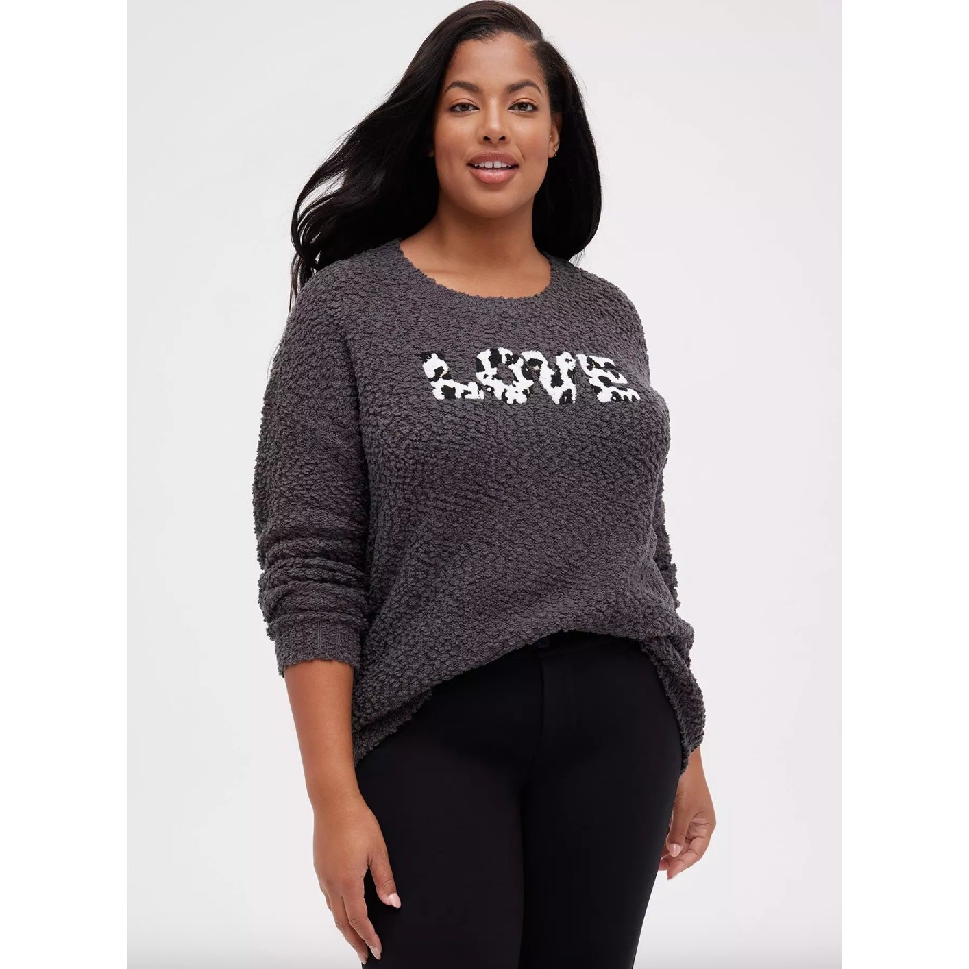 Torrid Drop Shoulder Nubby Knit Sweater Love Grey Size 2X Casual Neutral Cozy