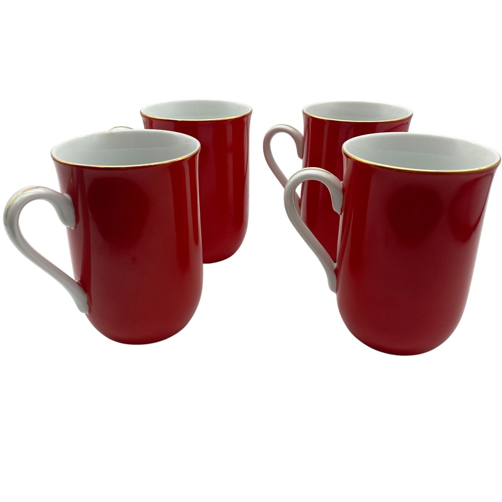 VTG Otagiri Horse and Carriage red gold coffee mug set of 4 Christmas Japan Gibs