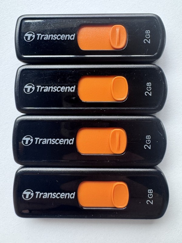 Pack of 4 Transcend JetFlash 500 2 GB USB 2.0 Memory Storage Thumb Flash Drives.