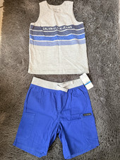 Calvin Klein Jeans Boys 24M 2pc Sleeveless Tank  Shorts Set Gray/Blue