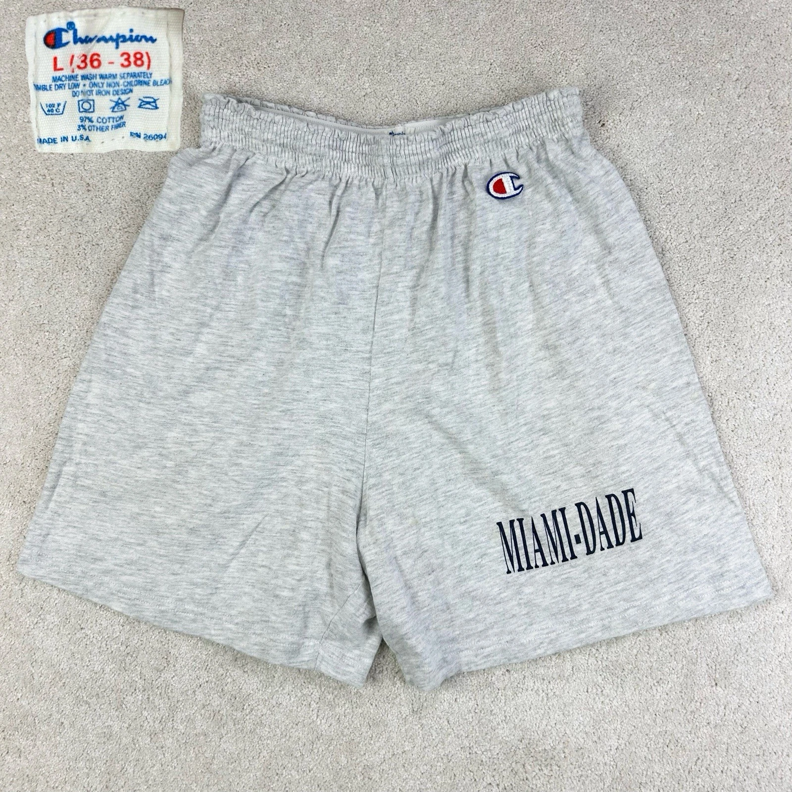 Vintage 80’s Champion Made In USA Miami Dade College MDC Heather Gray Gym Shorts