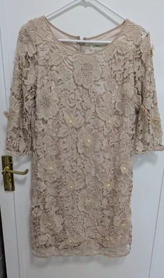 Next size 10 cotton mix lace short cream dress USED GOOD CONDITION - Image 1 of 4