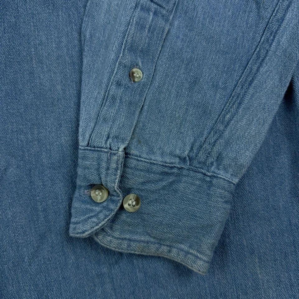 Camisa Denim De Colección Reed Hunter Para Hombre M Banda Cuello Sin Cuello Abotonada Foto 3 de 4
