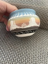 Vintage Native American Indian Art Hand Painted / Desert Skyline Bowl