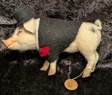 OOAK Needle Felted Pig in a Black Suit w/Top Hat by Tatiana Trot