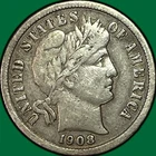 1908 Barber Dime Very Fine VF Coin #41988