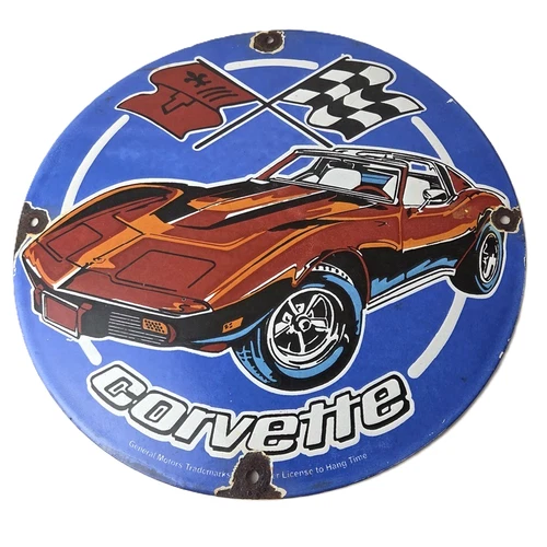 Vintage Chevrolet Corvette Porcelain Sign - American Service Gas Oil Racing Sign